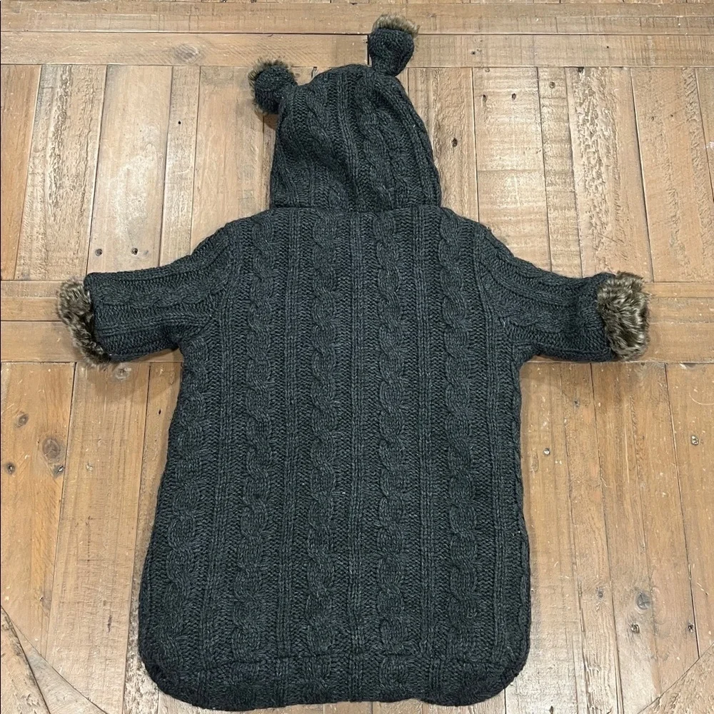 Restoration hardware charcoal knit faux fur bunting bag snowsuit 0-3 months
